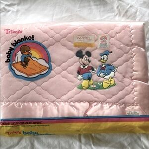 Pink Baby Blanket with Mickey and Donald Design